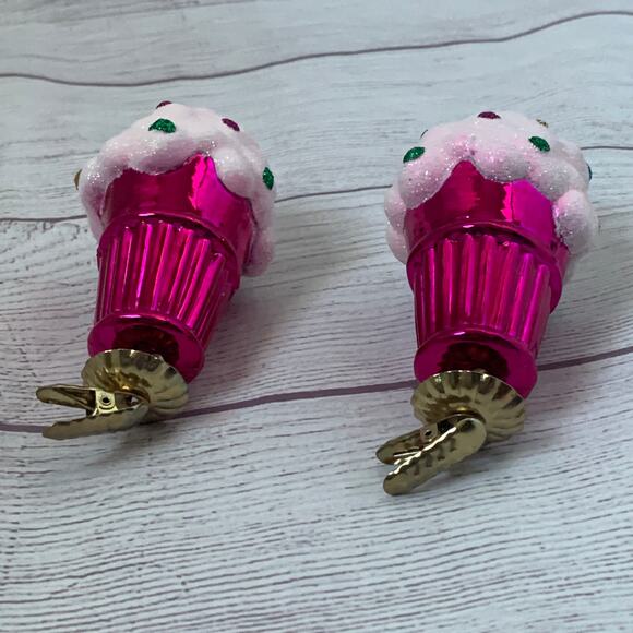 Ice Cream Cone Christmas Tree Ornament Set of 2 with Clips Plastic 5"L - Picture 16 of 16